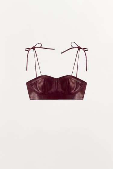 100% LEATHER MINI TOP - GARNET by Zara - Image 4
