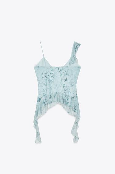 PRINTED TULLE TOP WITH RUFFLES - Blues by Zara - Image 5