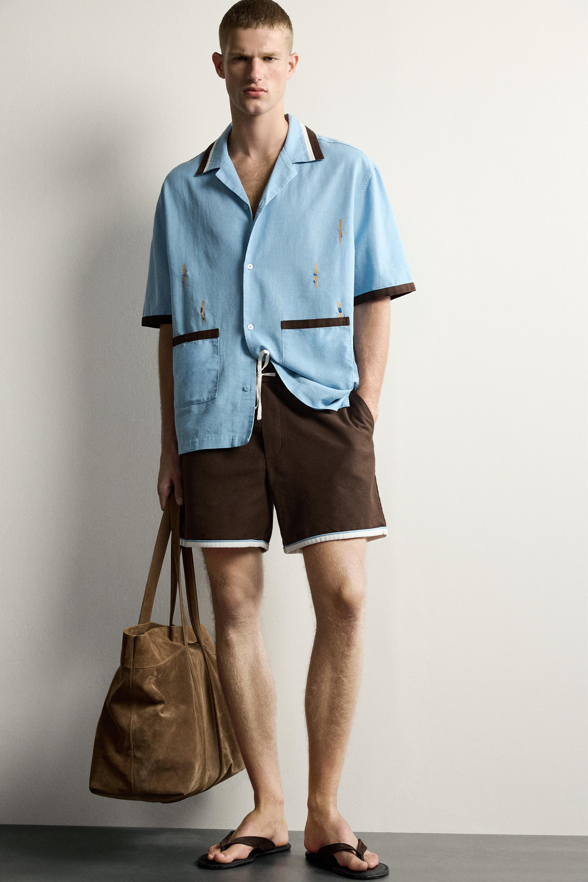 Мужские шорты Zara CONTRAST HEM SHORTS — фото 5