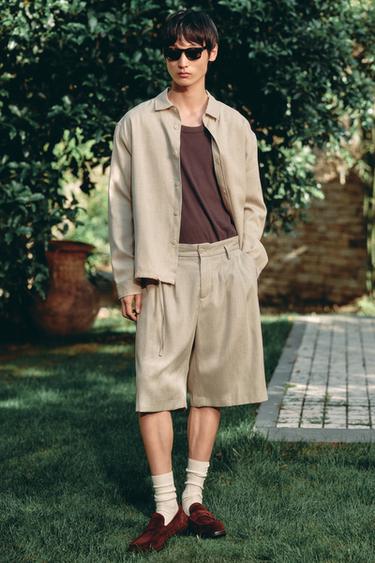 TEXTURED LINEN BLEND OVERSHIRT - Light beige by Zara