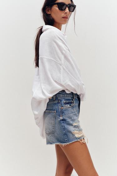 Z1975 RIPPED LOW-RISE SHORTS - Blue by Zara - Image 4