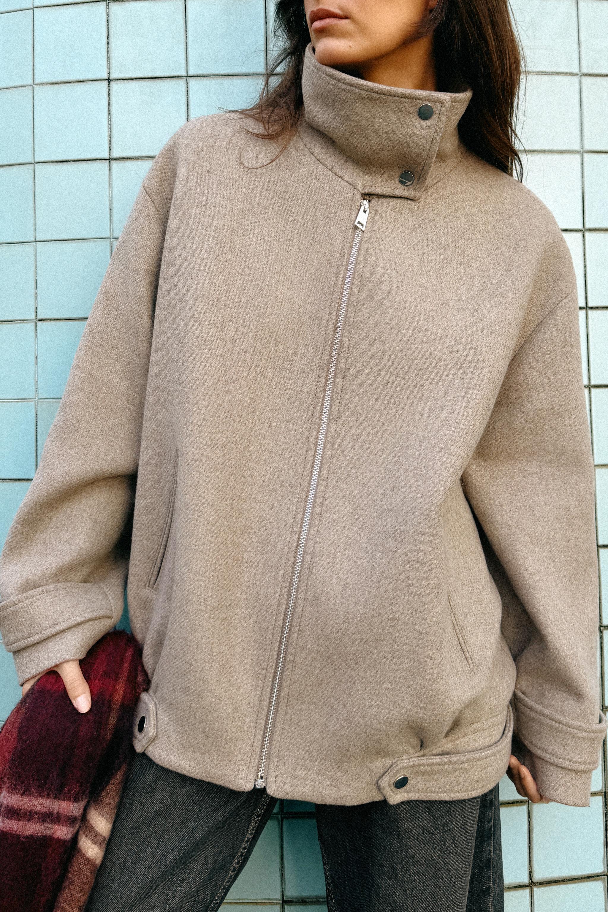 WOOL BLEND BOMBER JACKET WITH HIGH NECK - Brown | ZARA United States