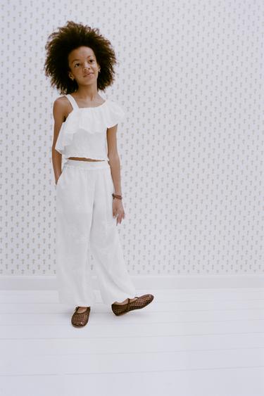 CALÇAS ESTILO BOMBACHAS COM FLORES BORDADAS - Branco da Zara