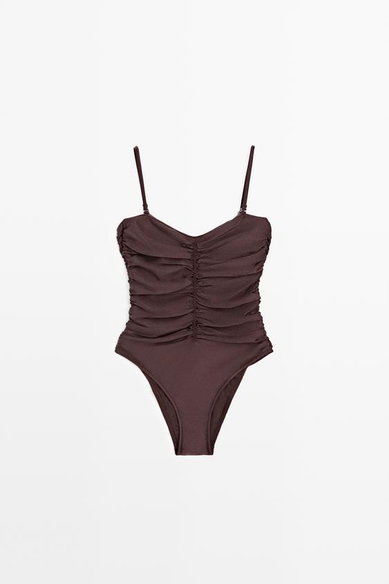 Maillot de bain froncé brillant - Marron de Zara - Image 0