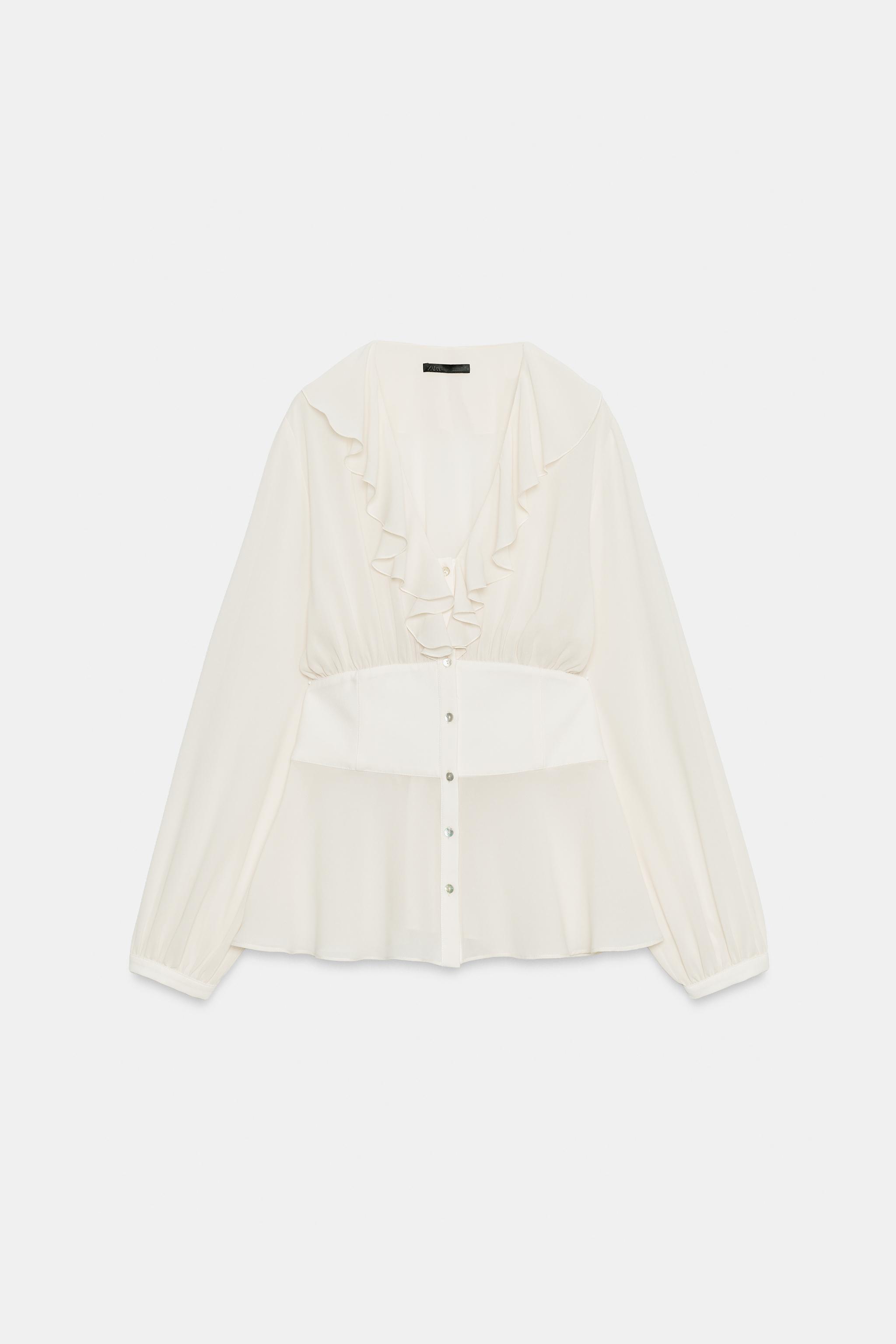 Женские рубашки Zara RUFFLED FITTED-WAIST SHIRT — фото 6