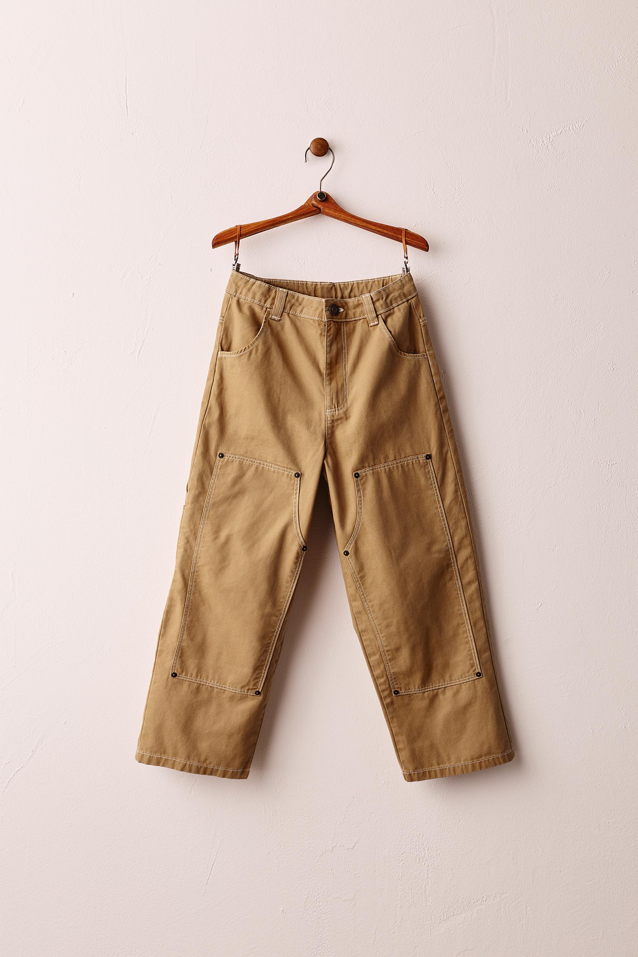 TOPSTITCHED CARPENTER PANTS — Light brown