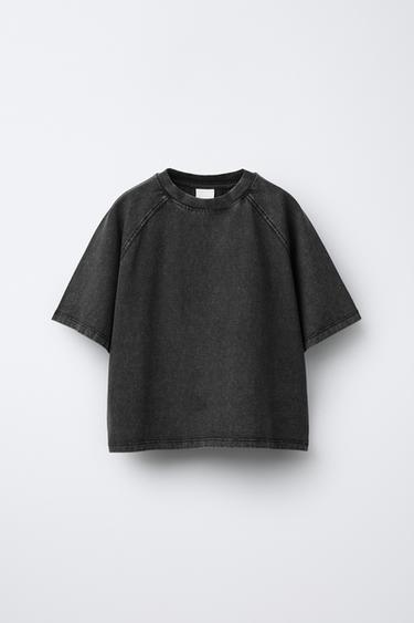 ENSEMBLE T-SHIRT GRAMMAGE LOURD ET LEGGING ÉVASÉ CÔTELÉ EFFET DÉLAVÉ - Noir de Zara - Image 2