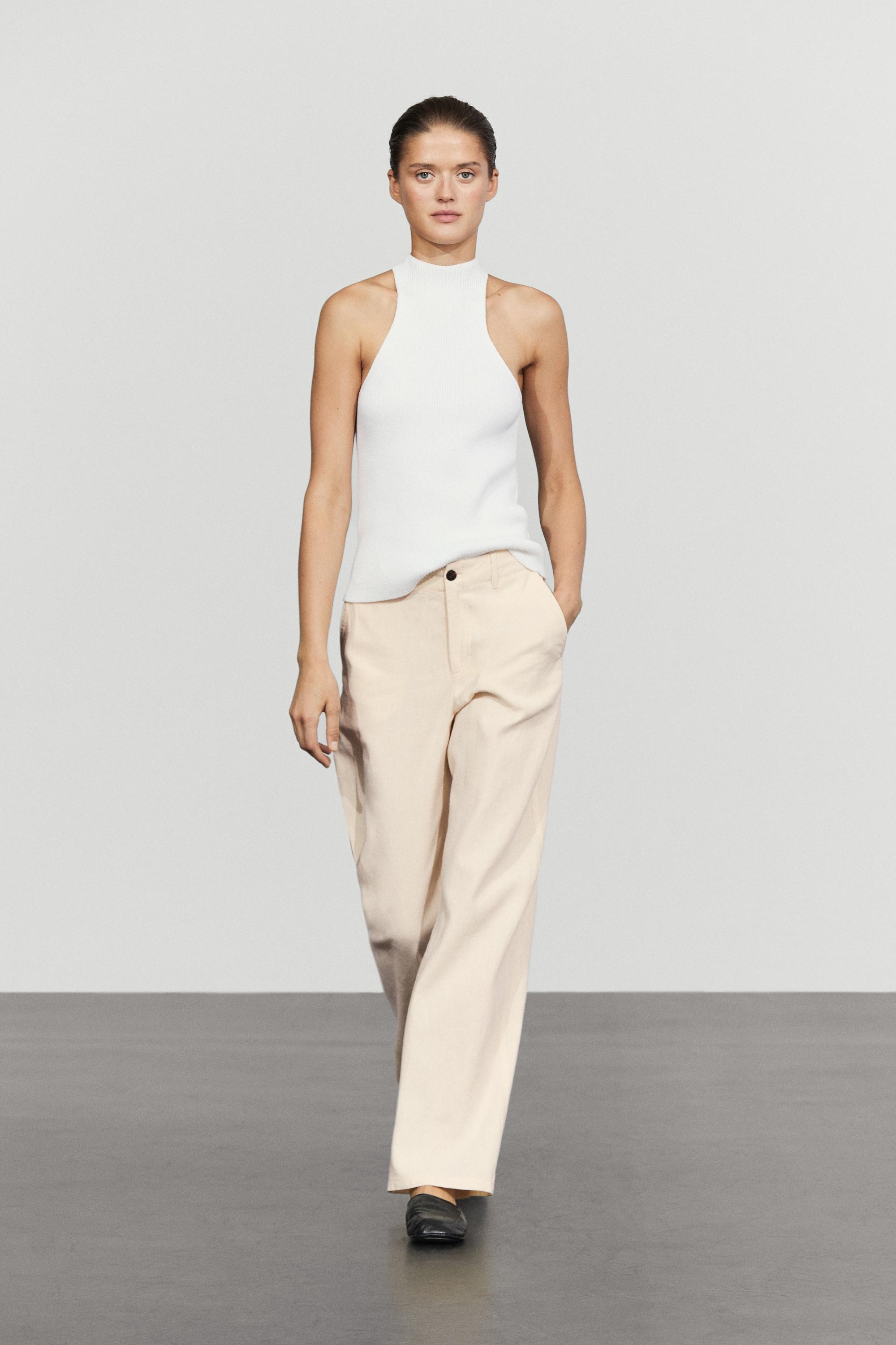 Linen blend relaxed fit pants — Tan marl
