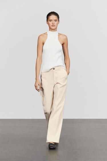 Zara Linen blend relaxed fit pants - Tan marl - Image 0