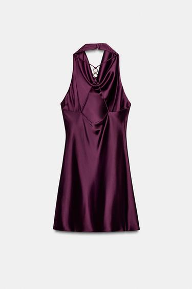 VESTIDO MINI HALTER SATINADO - Burgundy de Zara