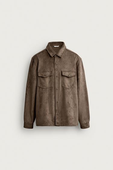 Zara SUEDE-EFFECT REGULAR FIT OVERSHIRT - Brown