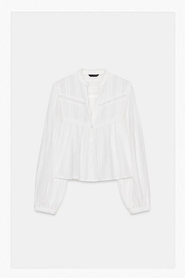 CAMISA CROP PUNTILLA - Branco-marfim da Zara
