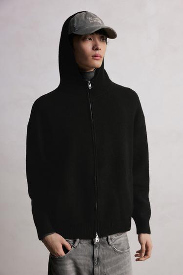 Zara HOODED CARDINGAN - Black