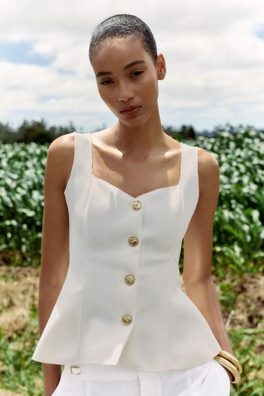 STRETCH PEPLUM WAISTCOAT TOP - Oyster-white by Zara