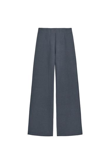 Zara INTERLOCK WIDE LEG PANTS - Dark gray