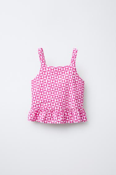 GEMUSTERTES OBERTEIL MIT LEINEN - Rosa / Weiß von Zara