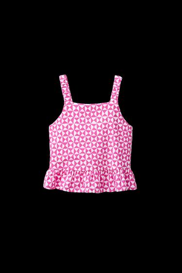 PRINTED LINEN BLEND TOP - Pink / White by Zara - Image 0