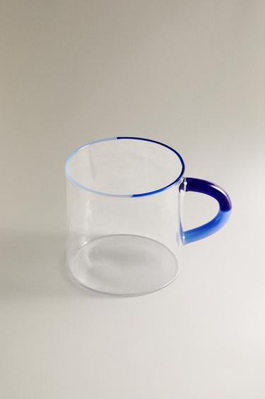 BOROSILICATE GLASS MUG WITH COLOURED HANDLE - Blue by Zara - Image 1