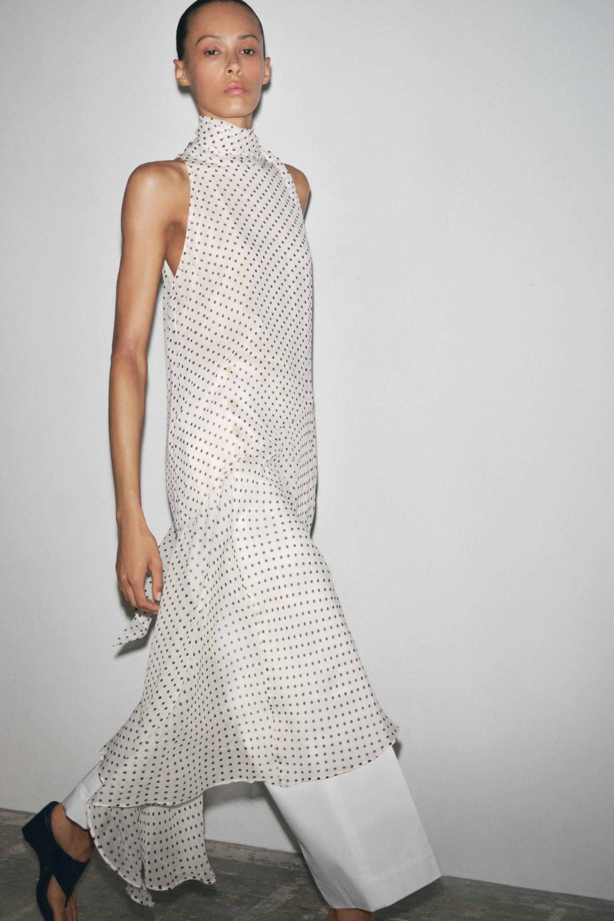 ZW COLLECTION POLKA DOT HALTER DRESS Black White ZARA South