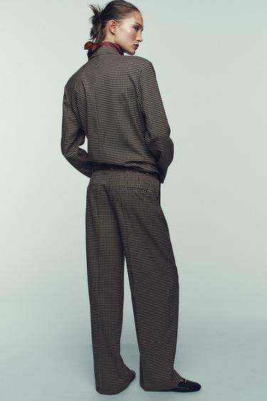 PANTALON DROIT À CARREAUX AVEC CEINTURE - Marron / Écru de Zara - Image 3