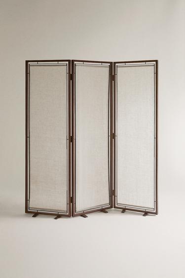 WOOD AND LINEN FOLDING SCREEN - Brown by Zara - Image 0