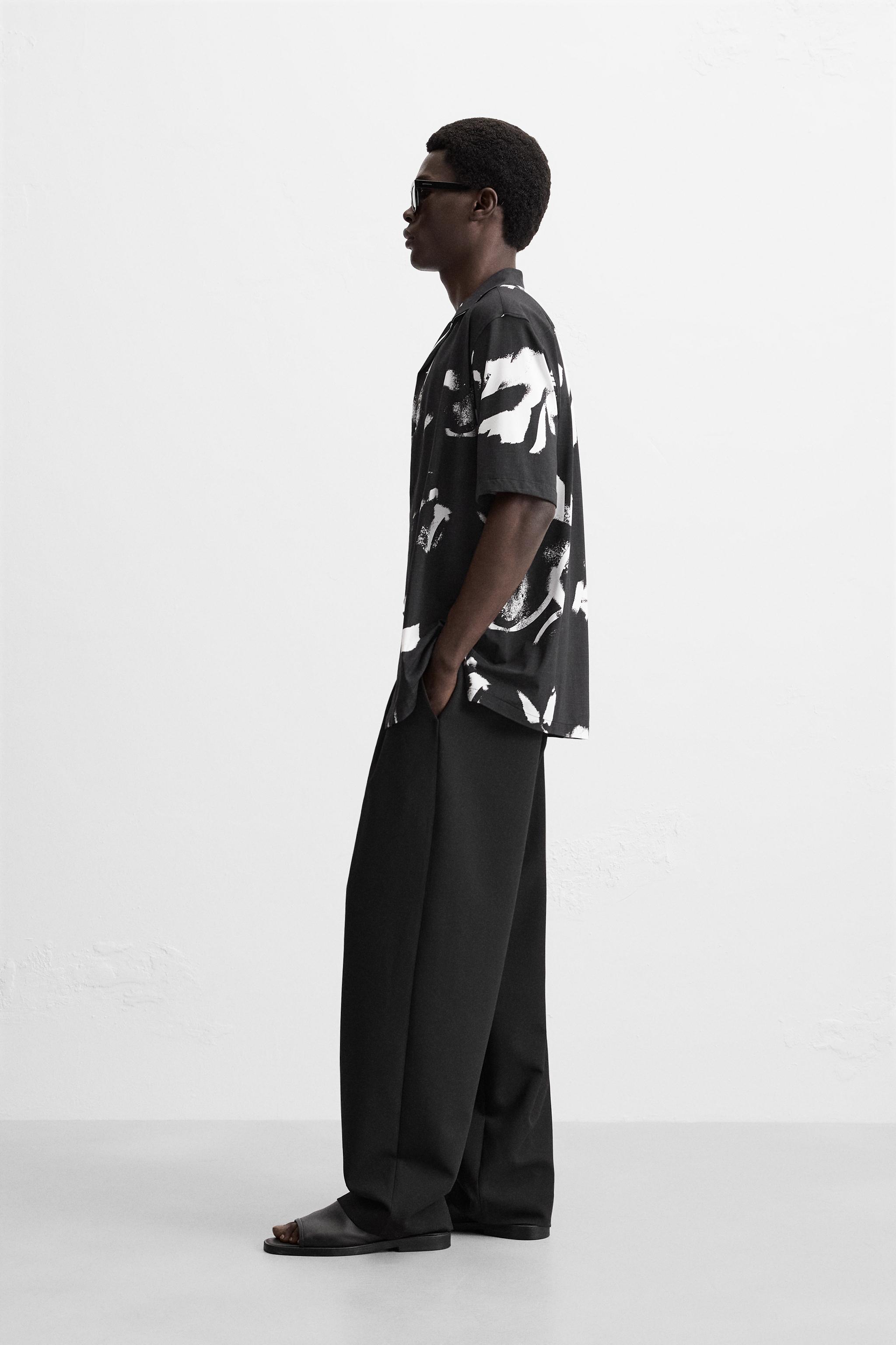 【ZARA】アブストラクトプリント ストレッチシャツ|7545/410/800 アブストラクトプリント ストレッチシャツ - ブラック | ZARA