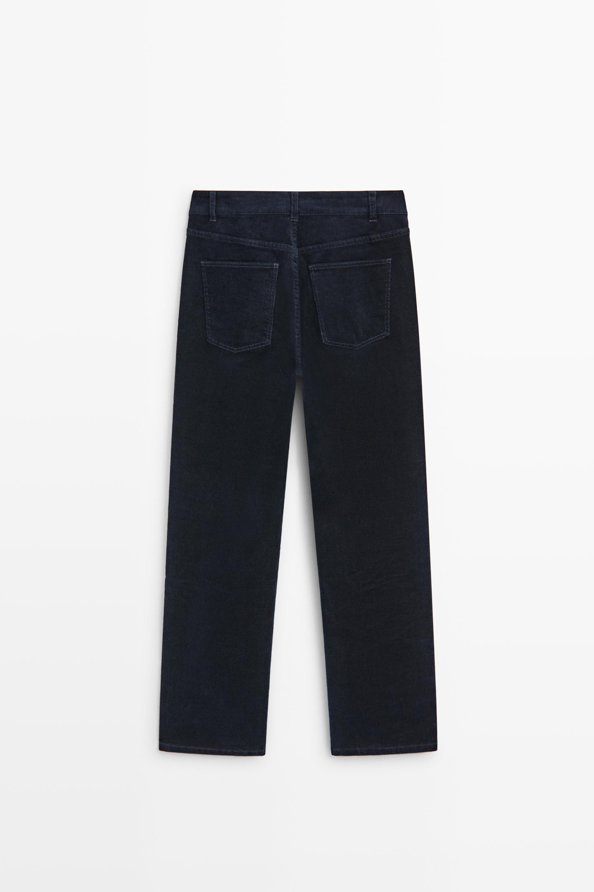 Pantalon slim straight taille moyenne en microvelours