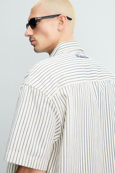 SURCHEMISE RAYURES PIÈCE CONTRASTE - Bleu de Zara - Image 6
