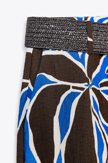 PANTALON LARGE À IMPRIMÉ FLORAL - Écru / Bleu de Zara - Image 6