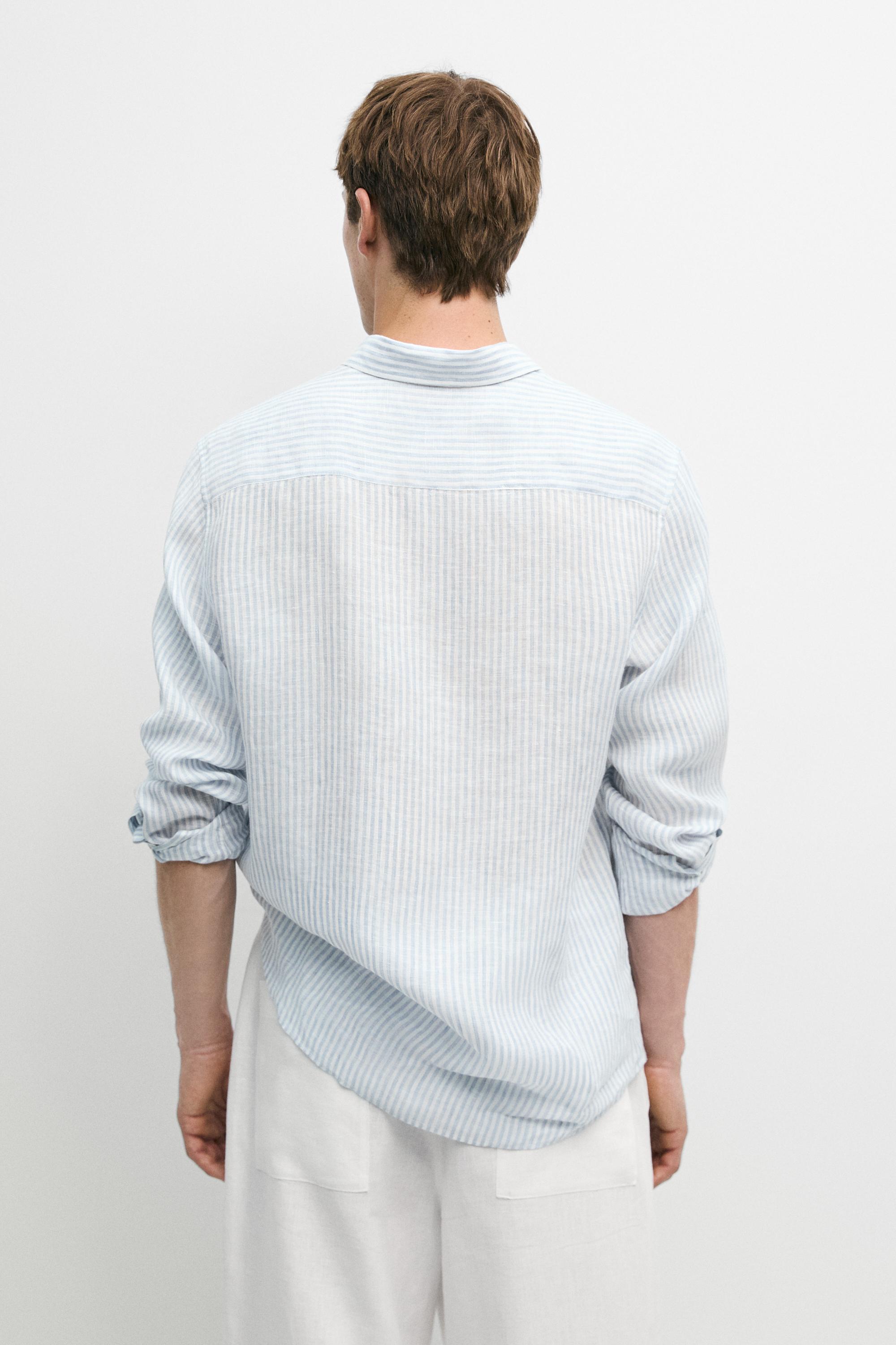 Chemise regular fit à rayures en lin