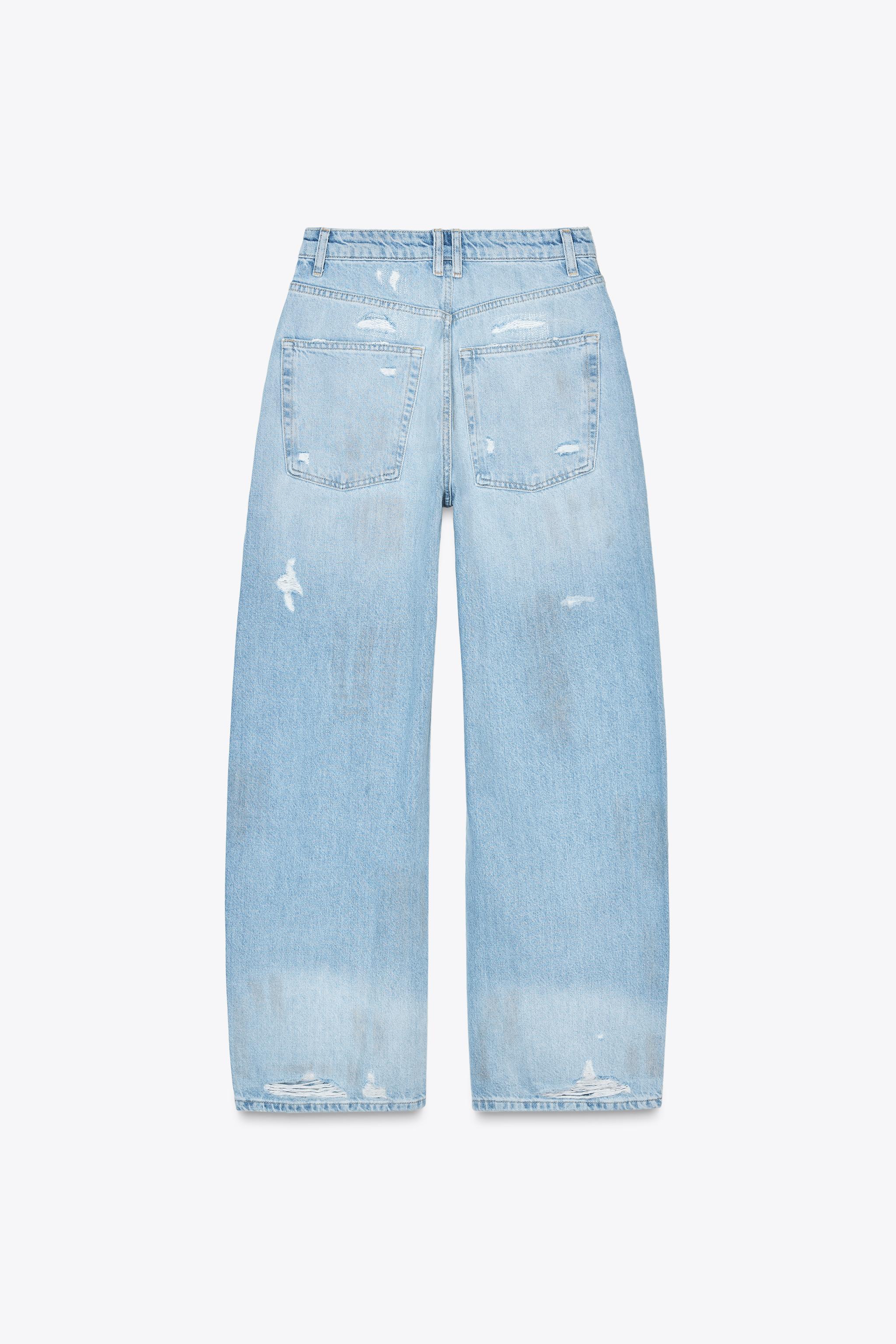 TRF MID-RISE RIPPED BAGGY JEANS - Light blue | ZARA United