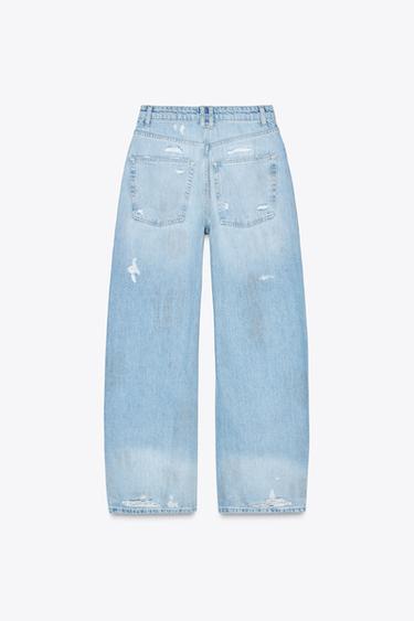 TRF RIPPED BAGGY MID-WAIST JEANS - Light blue by Zara - Image 7