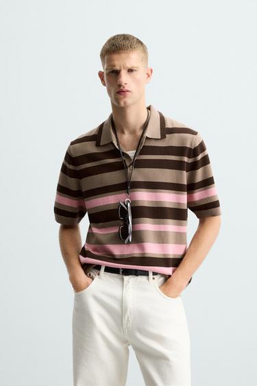 POLO PUNTO JACQUARD RAYAS - Marrón de Zara