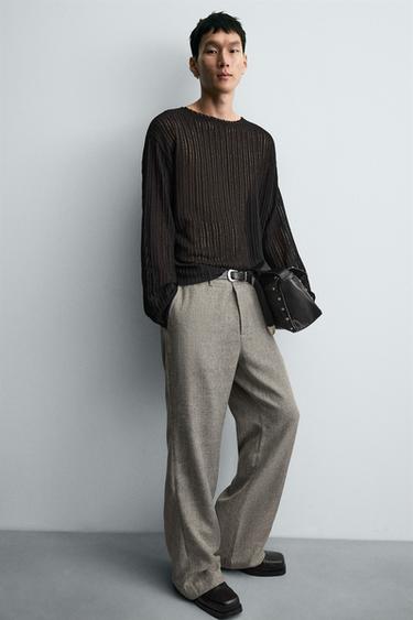 TEXTURED FLARE FIT TROUSERS - Grey / Beige by Zara - Image 4