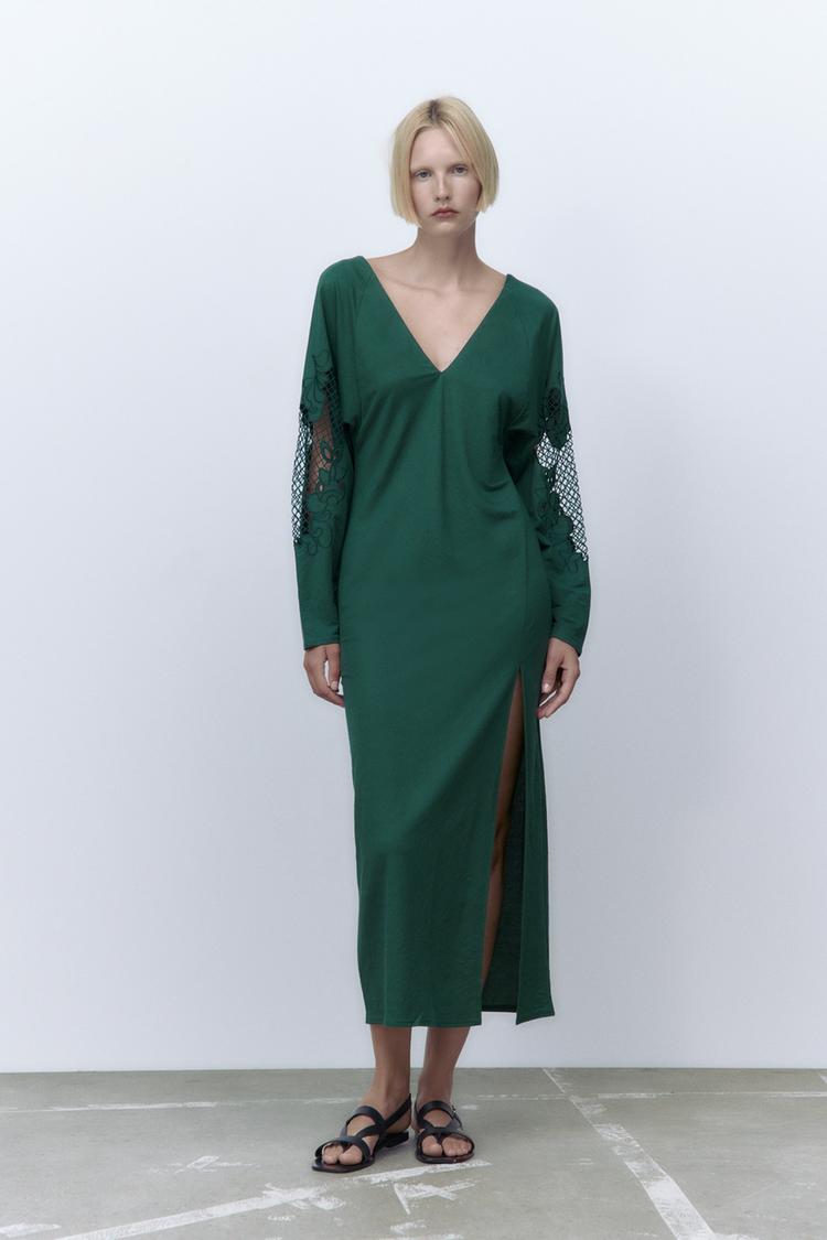 ROCHIE CU BRODERII - Verde închis | ZARA România