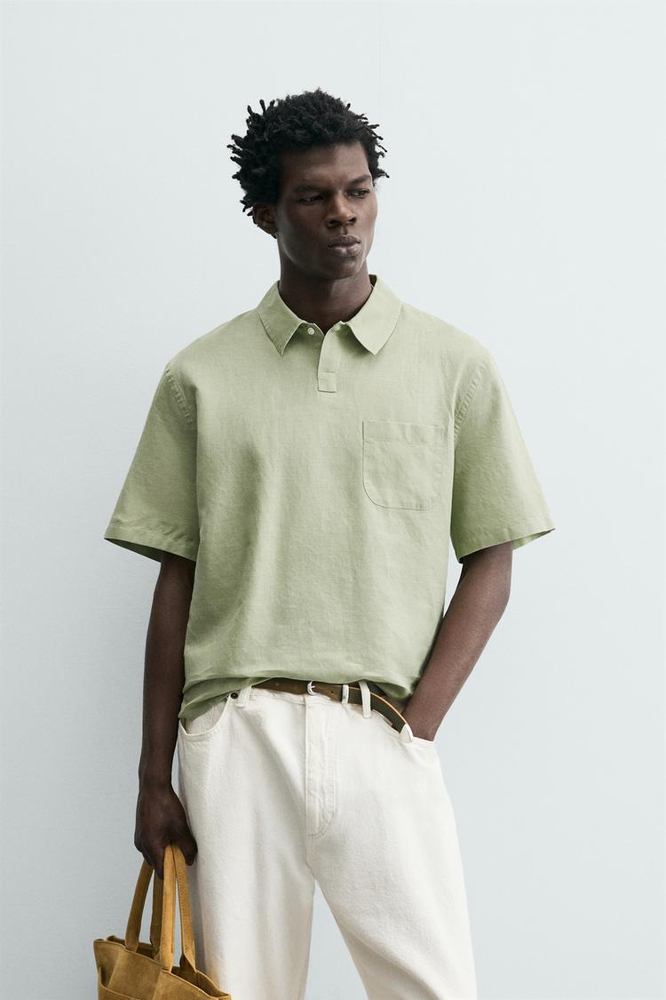 ZARA REGULAR FIT HEMP/COTTON POLO SHIRT