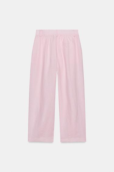 PANTALON À PLIS 100 % LIN ZW COLLECTION - Rose de Zara - Image 5