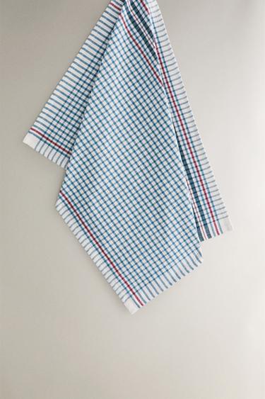CHECK COTTON TEA TOWEL - أزرق الخاص بـ Zara