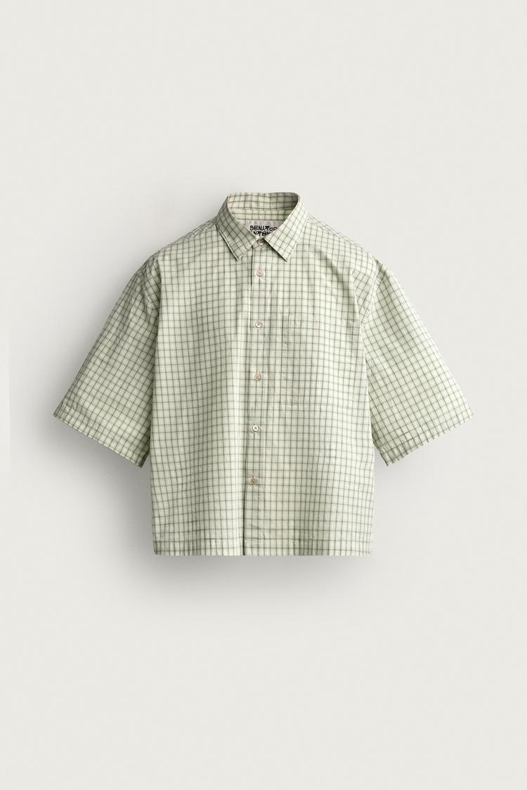 EMBROIDERED CHECK BOXY FIT SHIRT