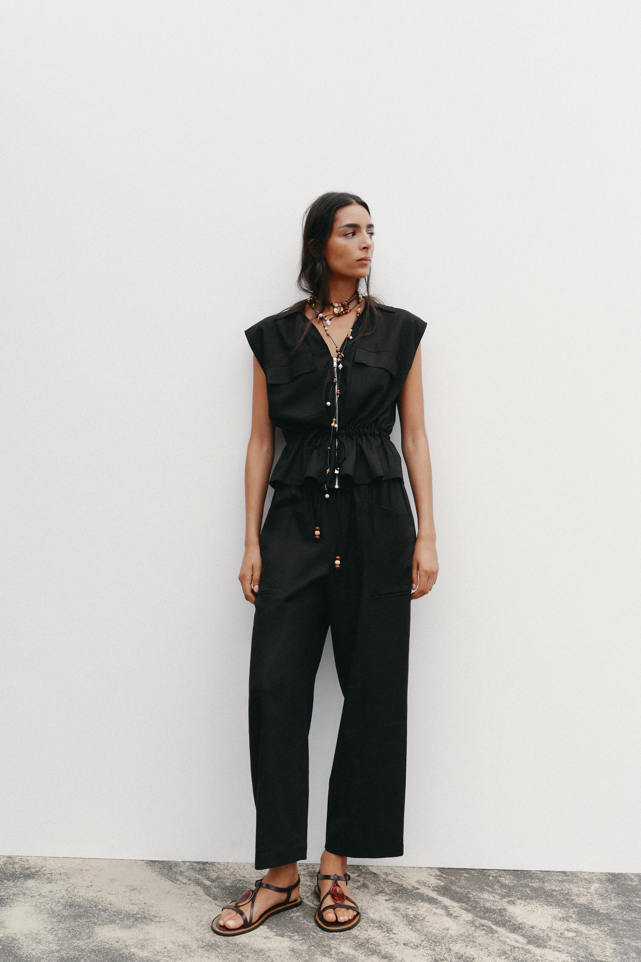 リネンサファリベルト付きトップス - ブラック | ZARA Japan / 日本