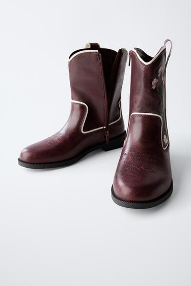 EMBROIDERED ANKLE BOOTS - Maroon by Zara - Image 2