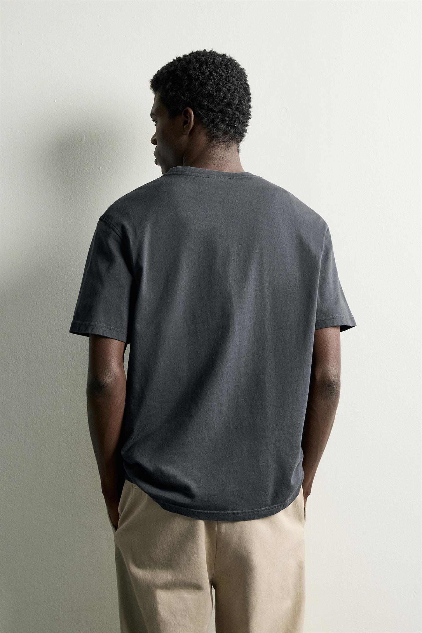Футболка Zara Embroidered Pocket, цвет: Выцветший тёмно-синий — фото 3