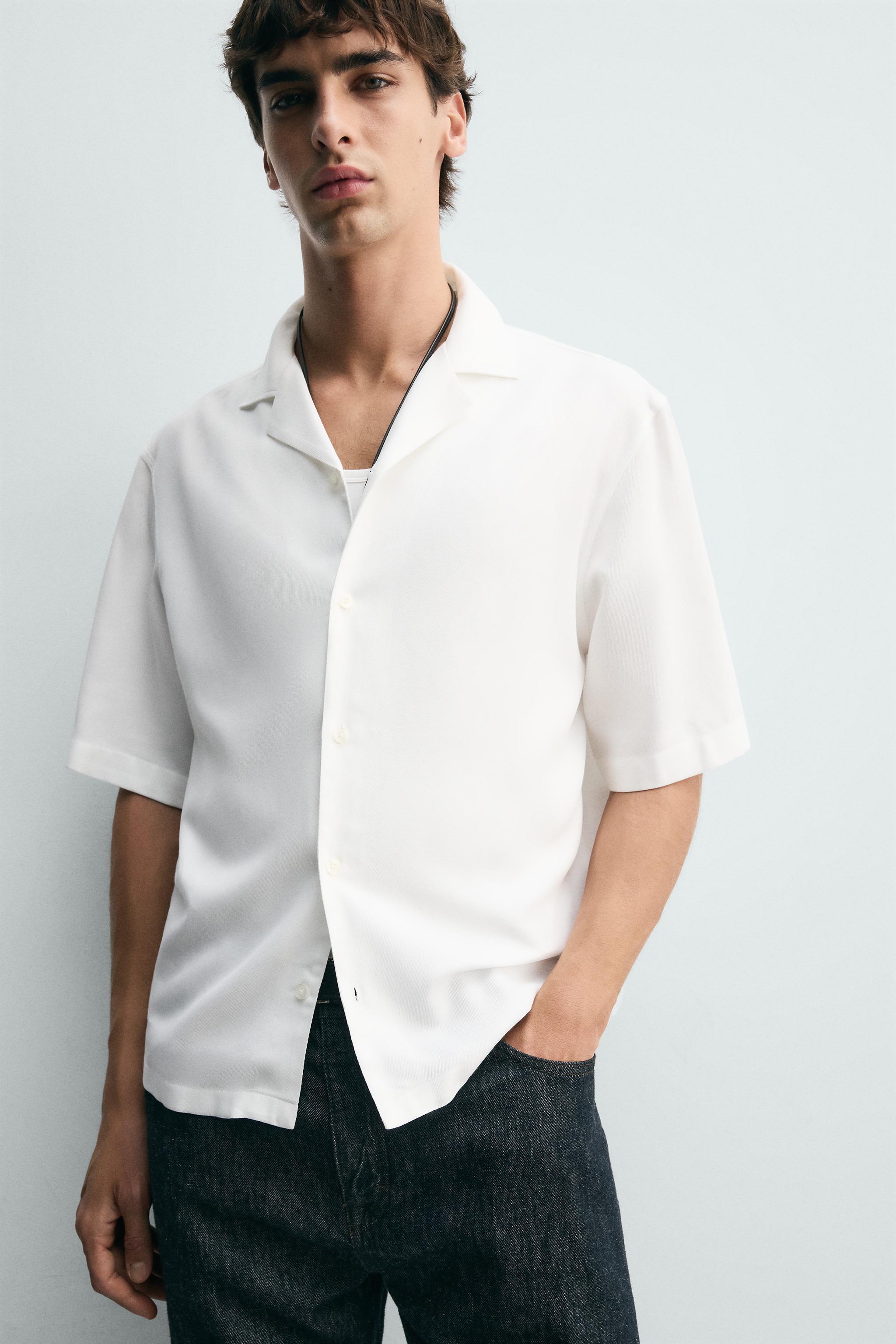 Zara - Boxy Fit Flowy Shirt - Oyster-White - L - Man