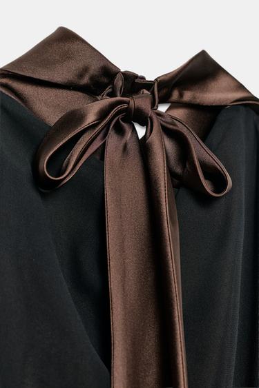 ASYMMETRIC SHORT DRESS WITH BOW - Brown by Zara - Image 9