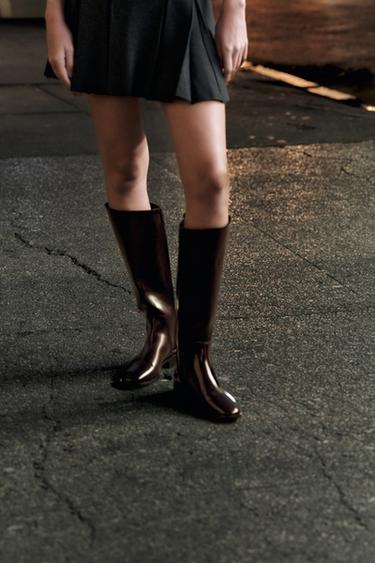 TALL FLAT BOOTS - Burgundy Red by Zara - Image 0
