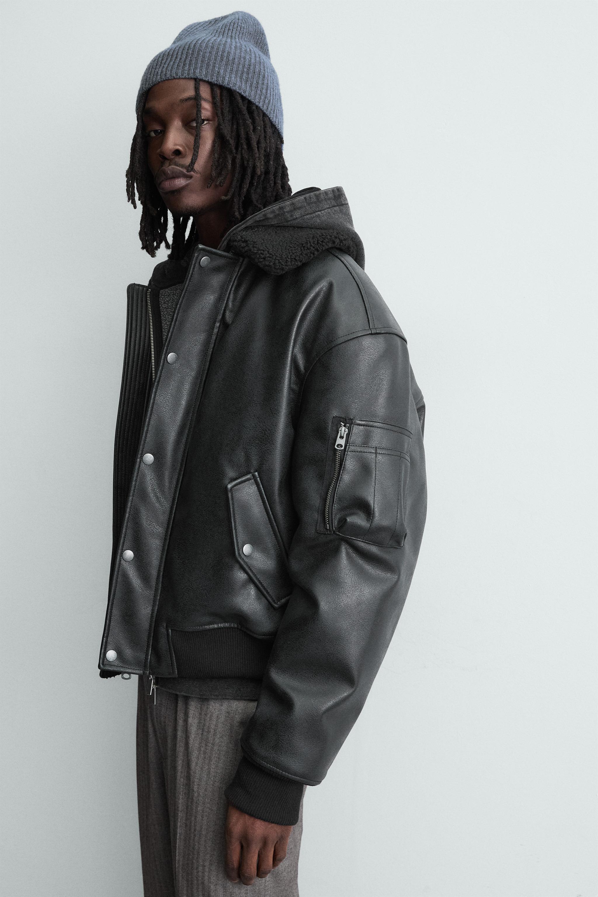 FAUX LEATHER JACKET WITH REMOVABLE COLLAR