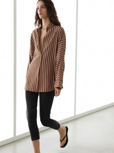 Zara Flowing striped shirt with batwing sleeves - Brown marl