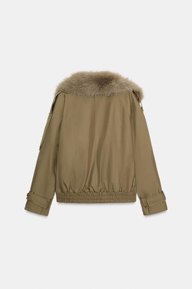 TRENCH ACOLCHADO CUELLO EFECTO PELO ZW COLLECTION - Khaki claro de Zara