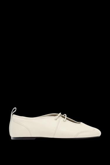 Zara LEATHER TOPSTITCHED BALLET FLATS - White - Image 0