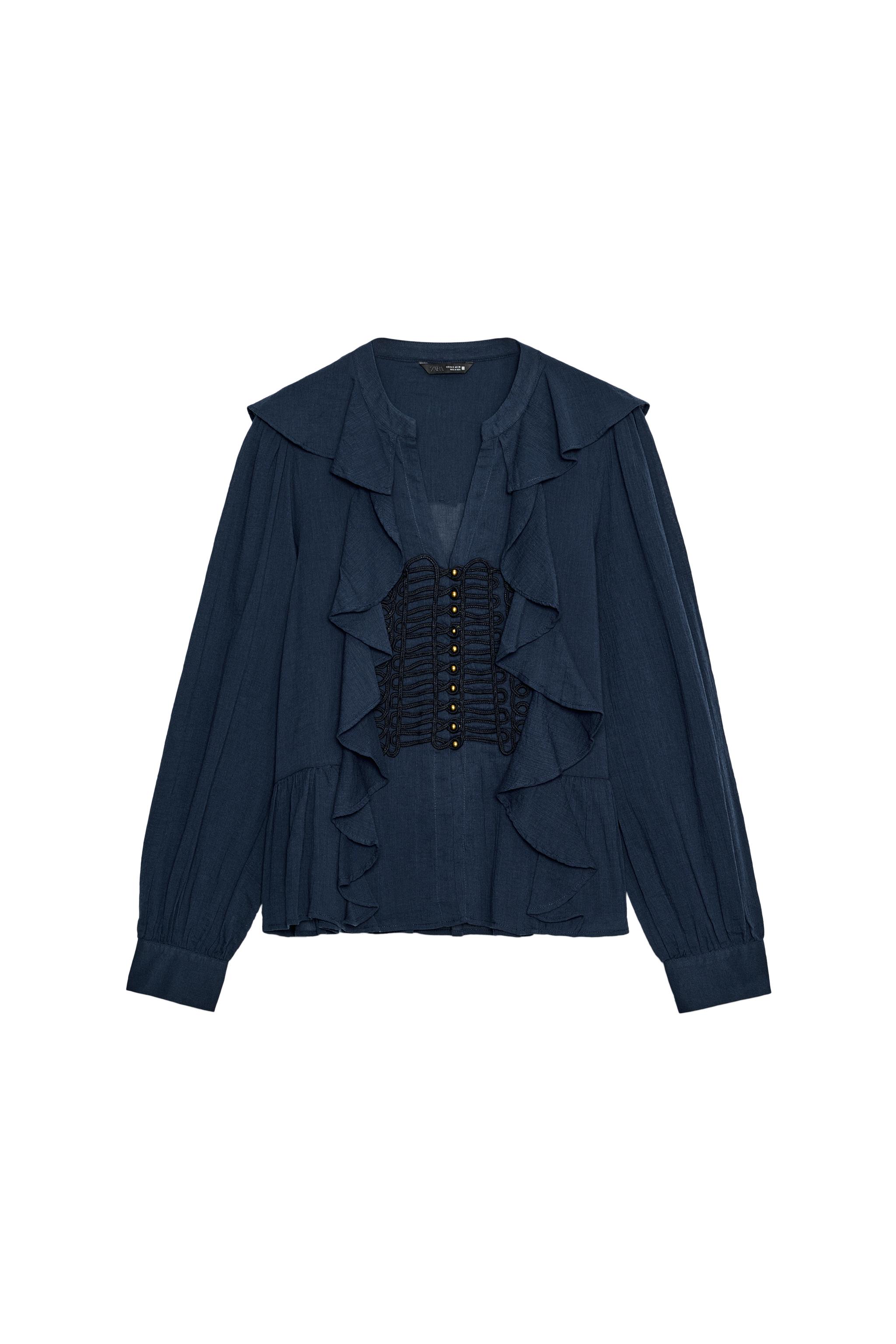 RFFLE FROG FASTENING BLOUSE - Blue | ZARA United States
